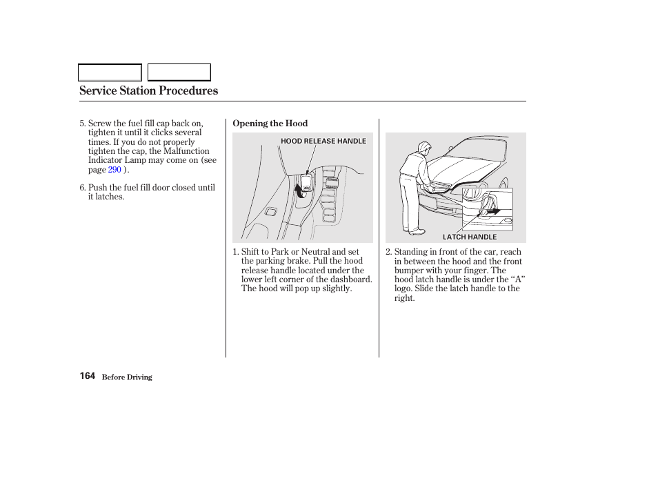 Service station procedures | Acura 2002 CL - Owner's Manual User Manual | Page 167 / 335