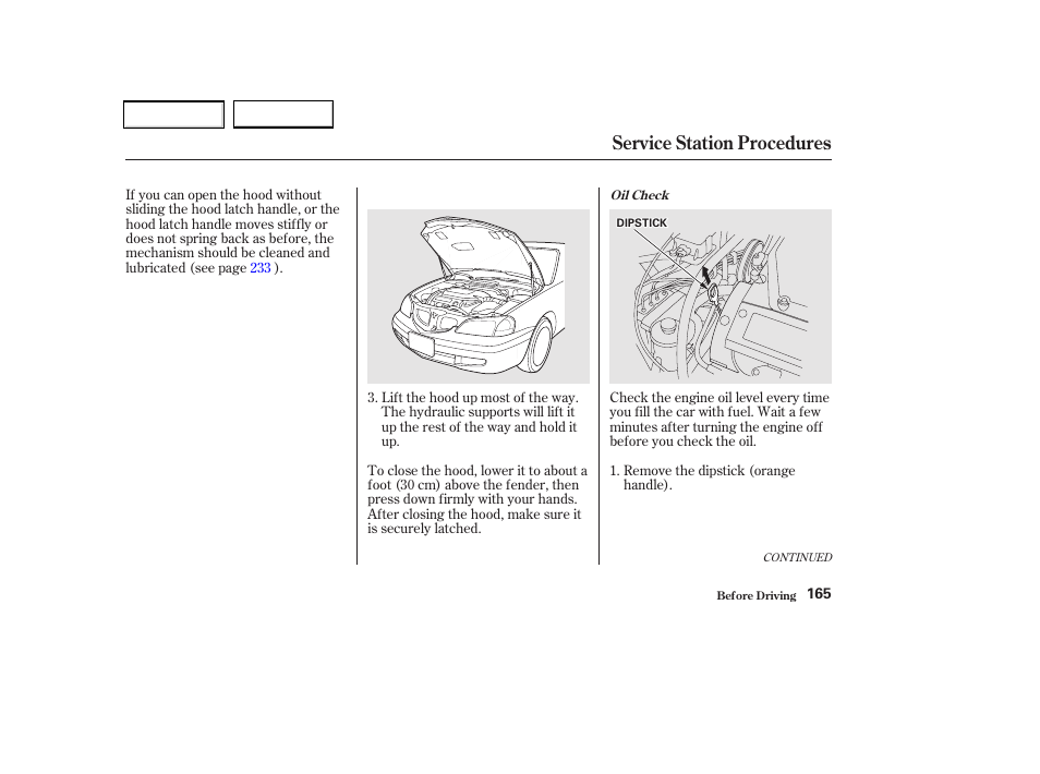 Service station procedures | Acura 2002 CL - Owner's Manual User Manual | Page 168 / 335