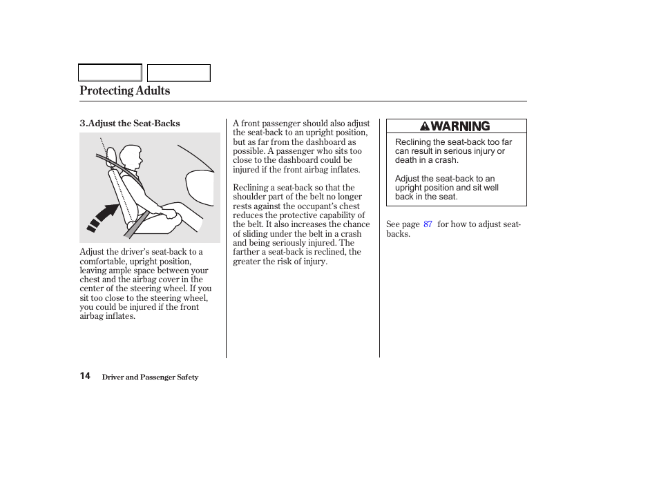 Protecting adults | Acura 2002 CL - Owner's Manual User Manual | Page 17 / 335