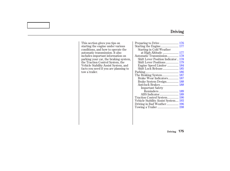 Driving | Acura 2002 CL - Owner's Manual User Manual | Page 178 / 335