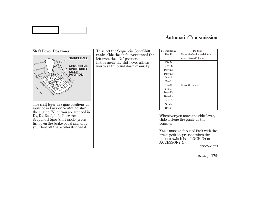 Automatic transmission | Acura 2002 CL - Owner's Manual User Manual | Page 182 / 335