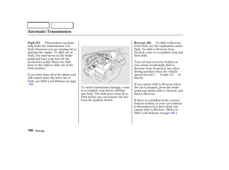 Automatic transmission | Acura 2002 CL - Owner's Manual User Manual | Page 183 / 335