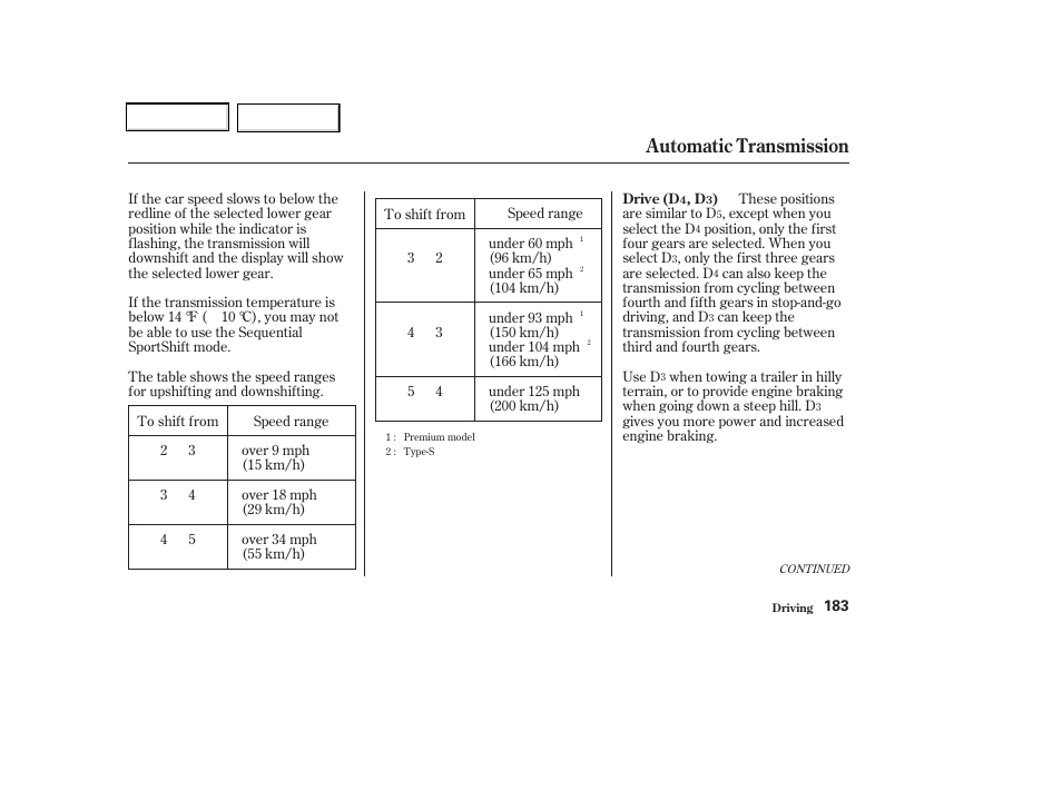 Automatic transmission | Acura 2002 CL - Owner's Manual User Manual | Page 186 / 335