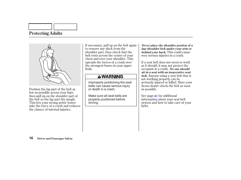 Protecting adults | Acura 2002 CL - Owner's Manual User Manual | Page 19 / 335