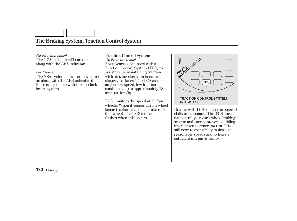 The braking system, traction control system | Acura 2002 CL - Owner's Manual User Manual | Page 193 / 335