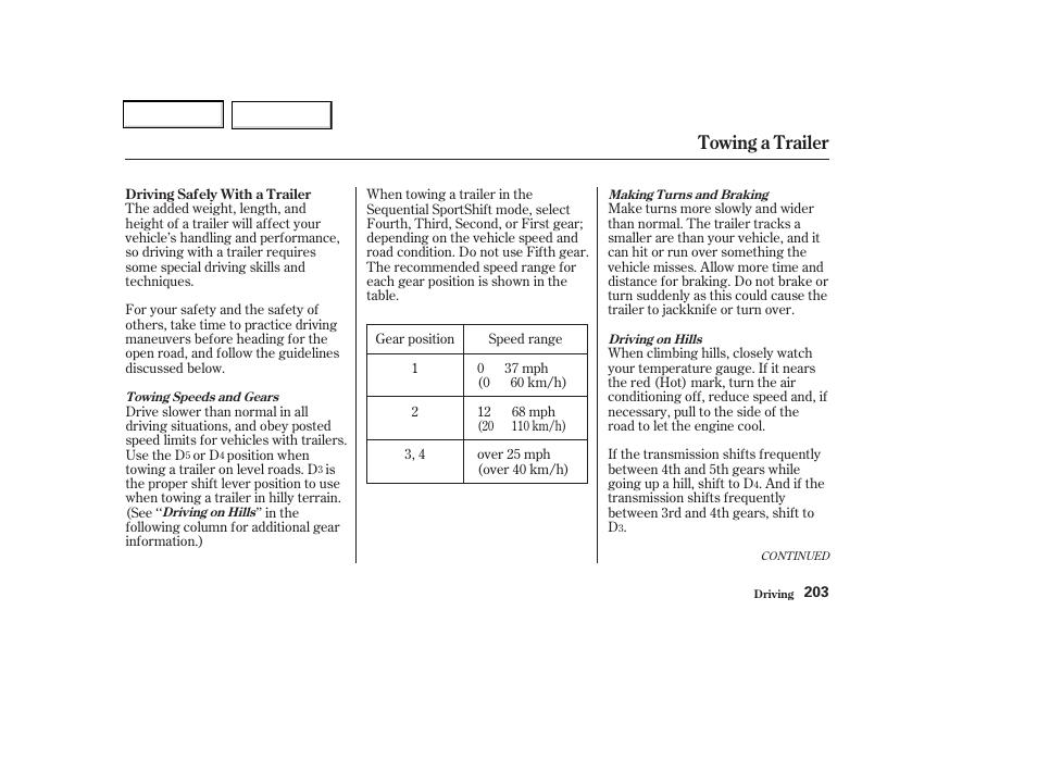 Towing a trailer | Acura 2002 CL - Owner's Manual User Manual | Page 206 / 335