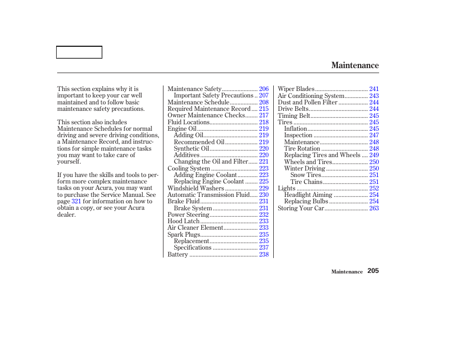 Maintenance | Acura 2002 CL - Owner's Manual User Manual | Page 208 / 335