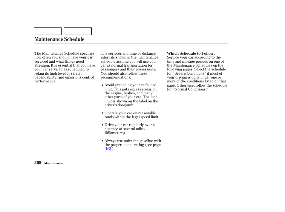 Maintenance schedule | Acura 2002 CL - Owner's Manual User Manual | Page 211 / 335