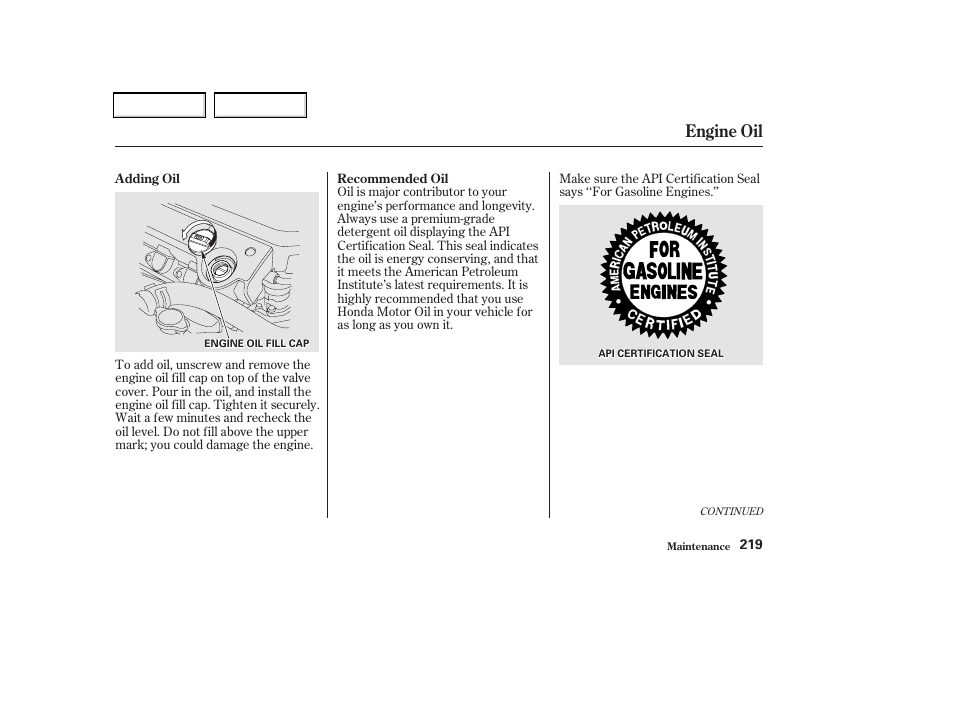 Engine oil | Acura 2002 CL - Owner's Manual User Manual | Page 222 / 335