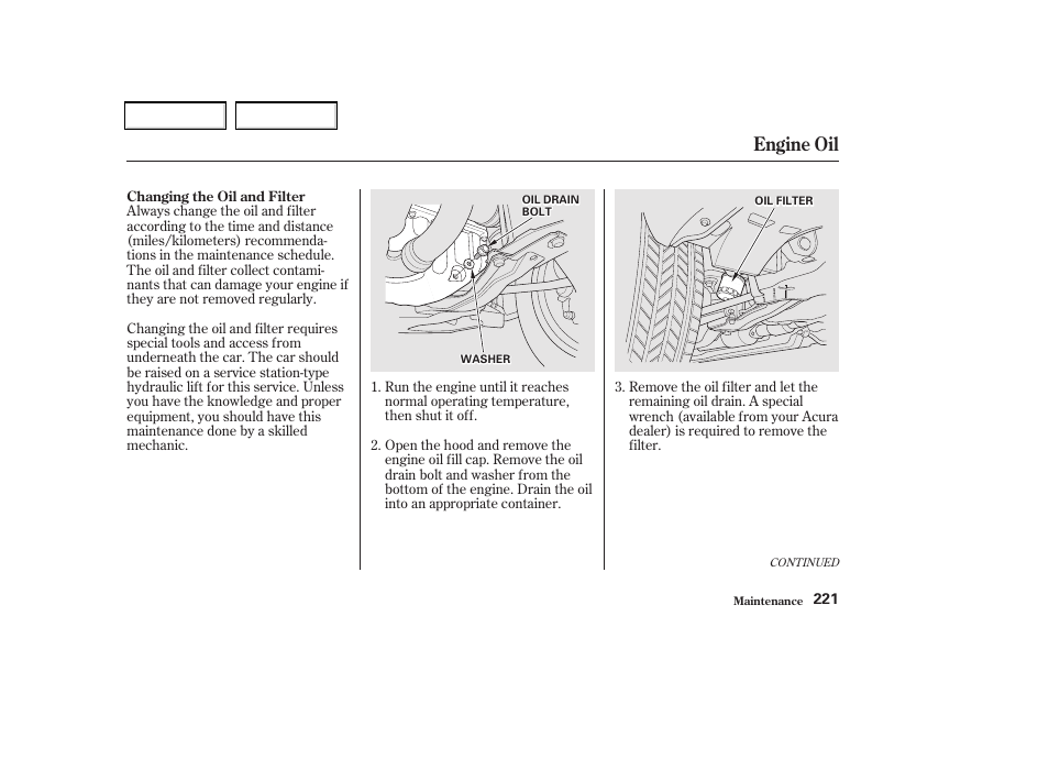 Engine oil | Acura 2002 CL - Owner's Manual User Manual | Page 224 / 335