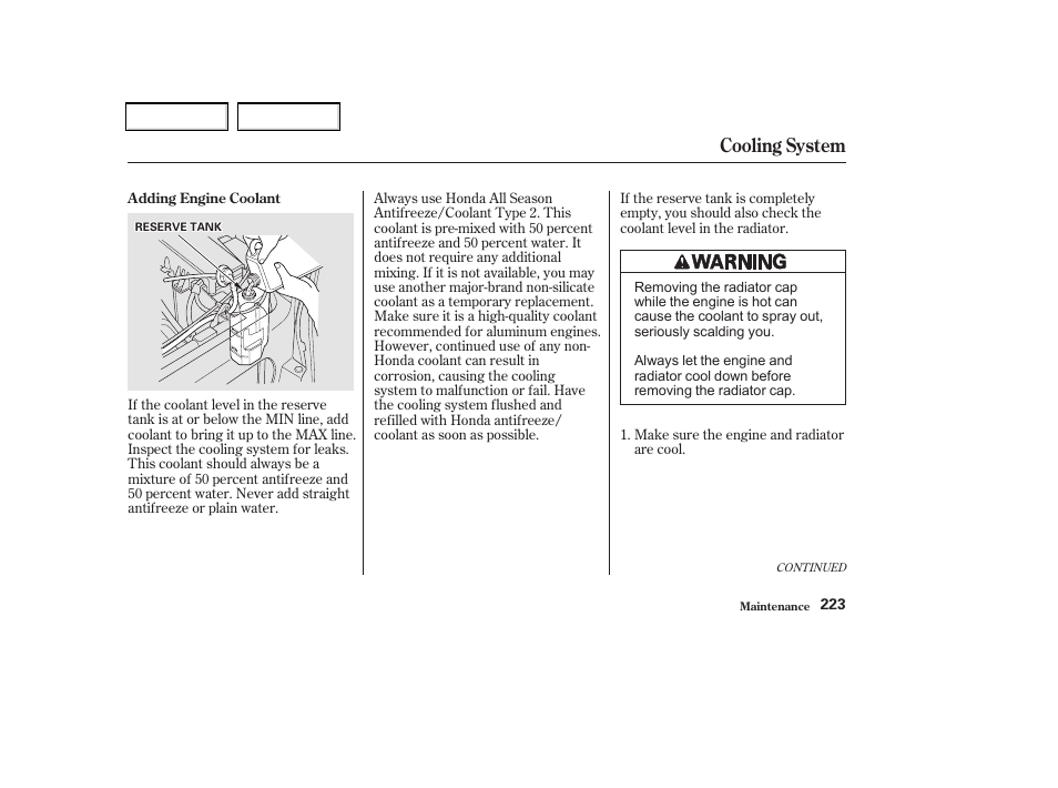 Cooling system | Acura 2002 CL - Owner's Manual User Manual | Page 226 / 335