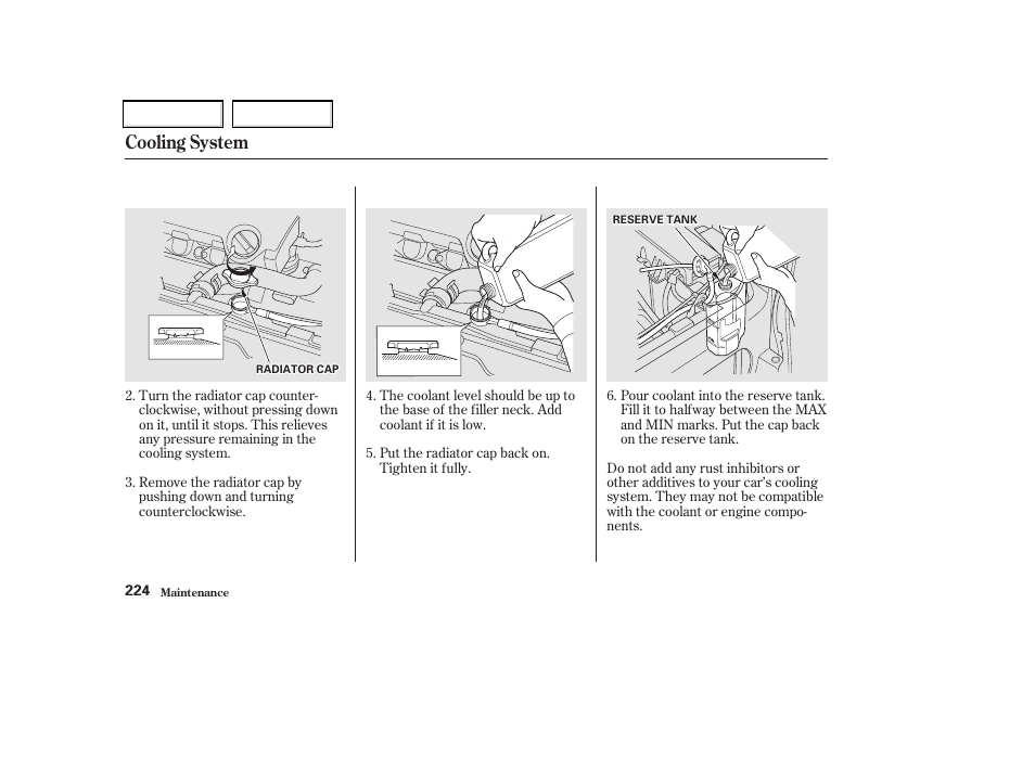 Cooling system | Acura 2002 CL - Owner's Manual User Manual | Page 227 / 335