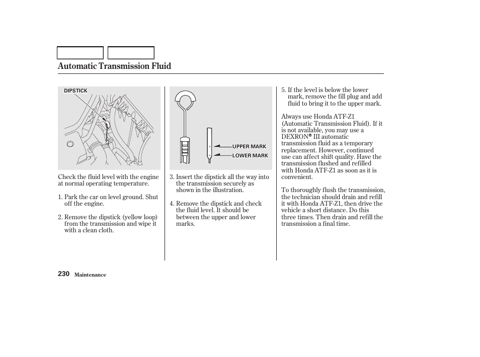 Automatic transmission fluid | Acura 2002 CL - Owner's Manual User Manual | Page 233 / 335