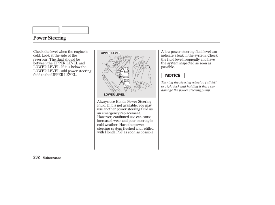 Power steering | Acura 2002 CL - Owner's Manual User Manual | Page 235 / 335