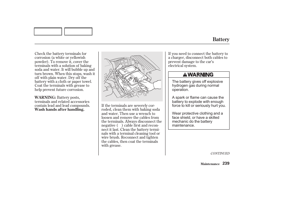 Battery | Acura 2002 CL - Owner's Manual User Manual | Page 242 / 335