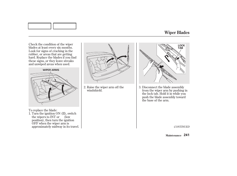 Wiper blades | Acura 2002 CL - Owner's Manual User Manual | Page 244 / 335