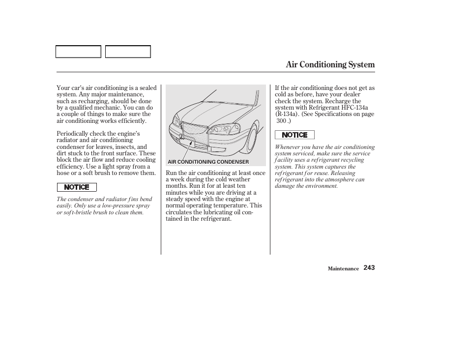 Air conditioning system | Acura 2002 CL - Owner's Manual User Manual | Page 246 / 335