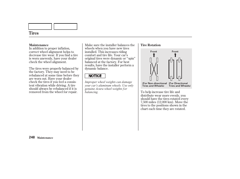 Tires | Acura 2002 CL - Owner's Manual User Manual | Page 251 / 335