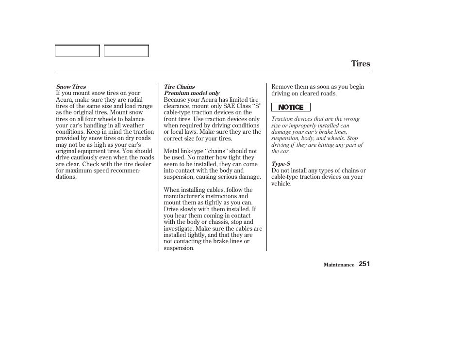 Tires | Acura 2002 CL - Owner's Manual User Manual | Page 254 / 335