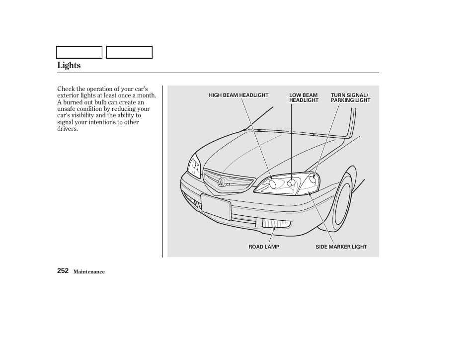 Lights | Acura 2002 CL - Owner's Manual User Manual | Page 255 / 335