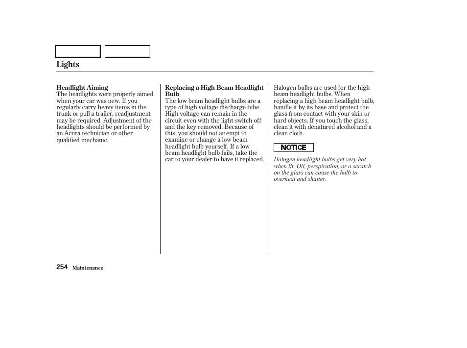 Lights | Acura 2002 CL - Owner's Manual User Manual | Page 257 / 335