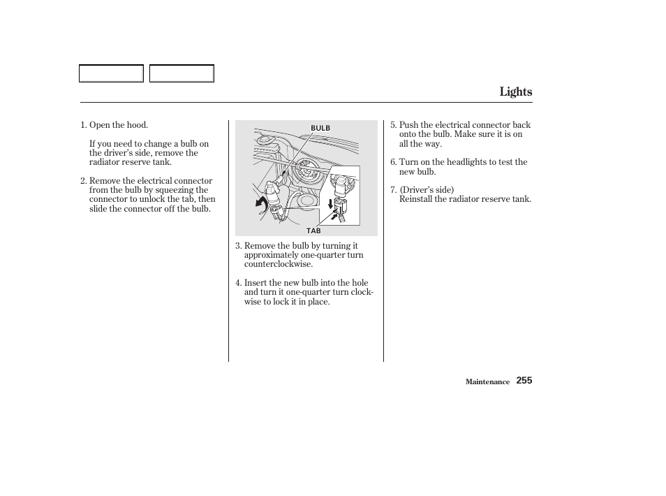 Lights | Acura 2002 CL - Owner's Manual User Manual | Page 258 / 335