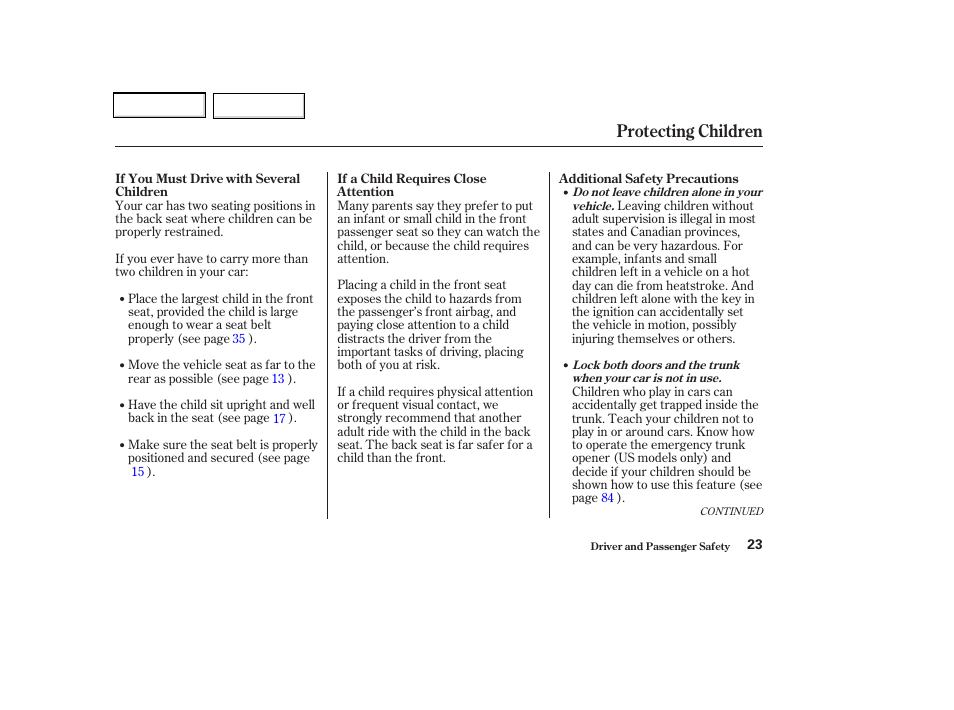 Protecting children | Acura 2002 CL - Owner's Manual User Manual | Page 26 / 335