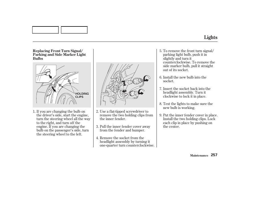 Lights | Acura 2002 CL - Owner's Manual User Manual | Page 260 / 335