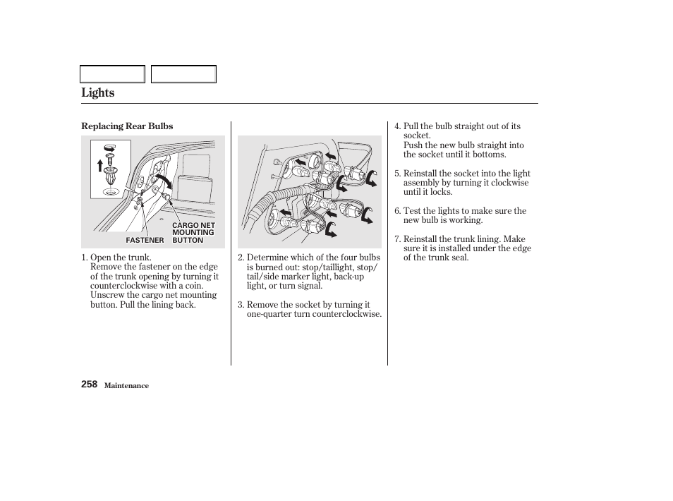 Lights | Acura 2002 CL - Owner's Manual User Manual | Page 261 / 335