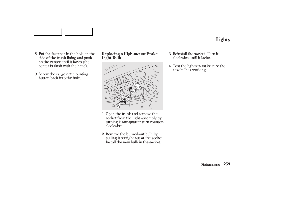 Lights | Acura 2002 CL - Owner's Manual User Manual | Page 262 / 335