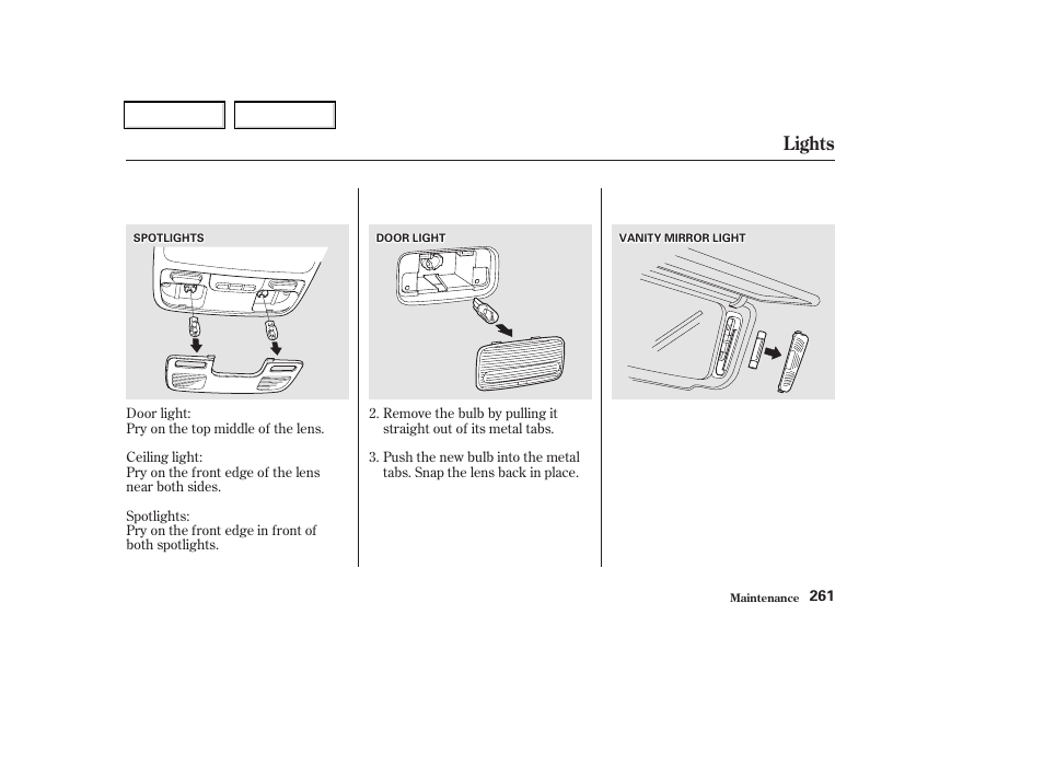 Lights | Acura 2002 CL - Owner's Manual User Manual | Page 264 / 335