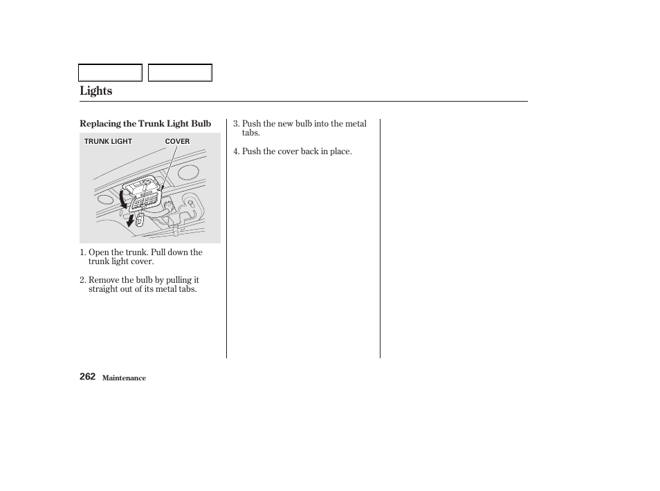 Lights | Acura 2002 CL - Owner's Manual User Manual | Page 265 / 335