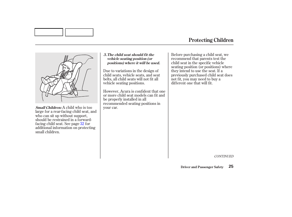 Protecting children | Acura 2002 CL - Owner's Manual User Manual | Page 28 / 335