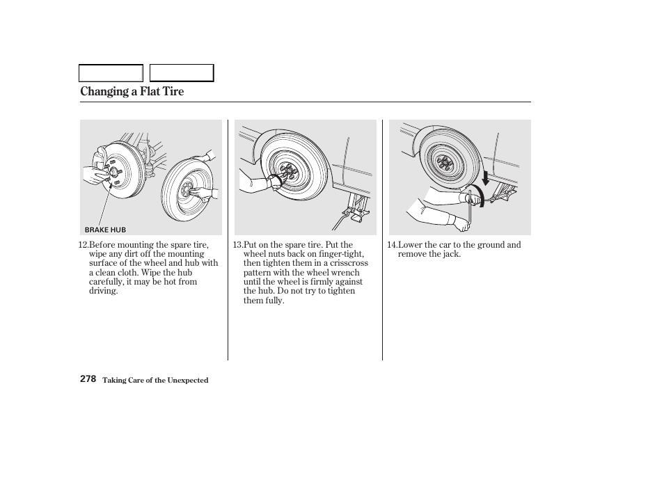 Changing a flat tire | Acura 2002 CL - Owner's Manual User Manual | Page 281 / 335