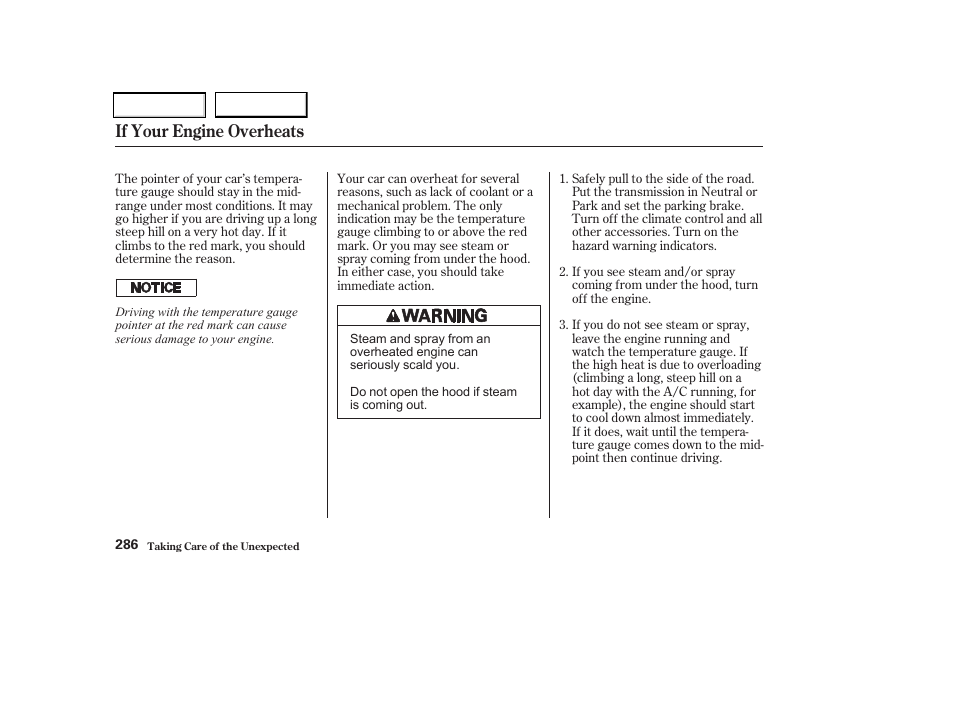 If your engine overheats | Acura 2002 CL - Owner's Manual User Manual | Page 289 / 335