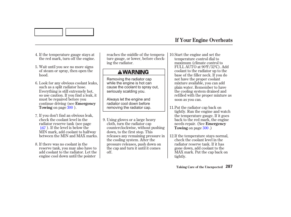 If your engine overheats | Acura 2002 CL - Owner's Manual User Manual | Page 290 / 335