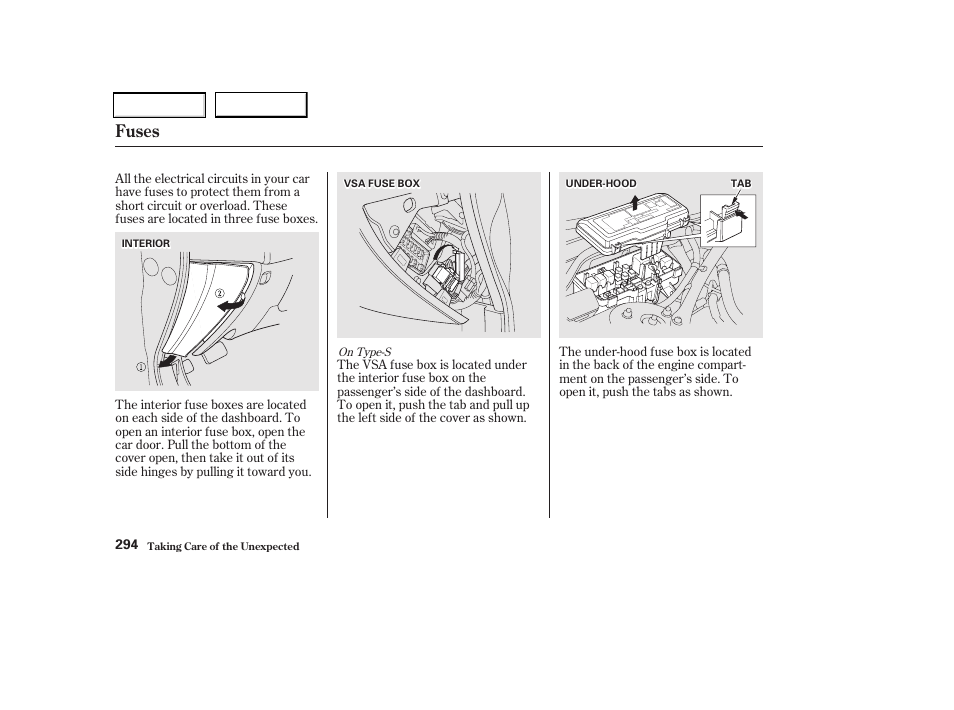 Fuses | Acura 2002 CL - Owner's Manual User Manual | Page 297 / 335