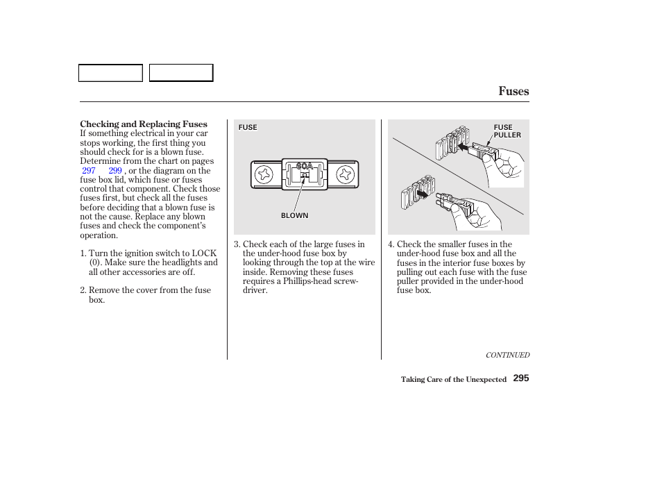 Fuses | Acura 2002 CL - Owner's Manual User Manual | Page 298 / 335