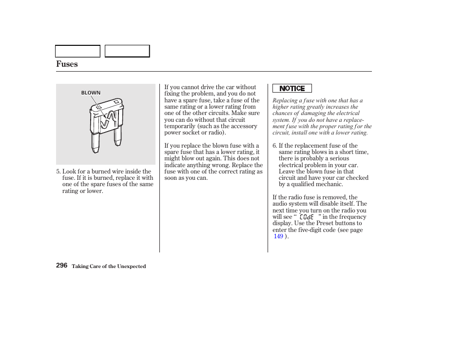 Fuses | Acura 2002 CL - Owner's Manual User Manual | Page 299 / 335