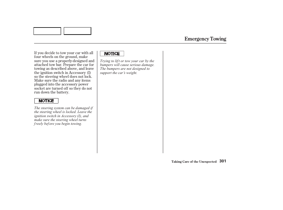 Emergency towing | Acura 2002 CL - Owner's Manual User Manual | Page 304 / 335