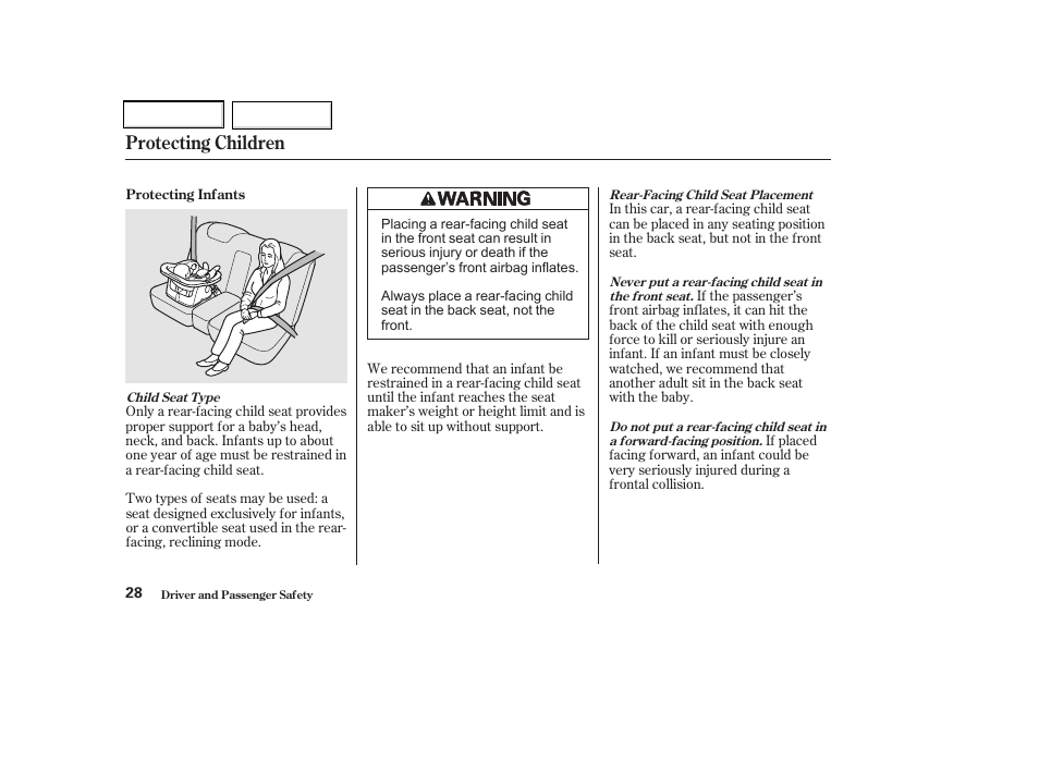 Protecting children | Acura 2002 CL - Owner's Manual User Manual | Page 31 / 335