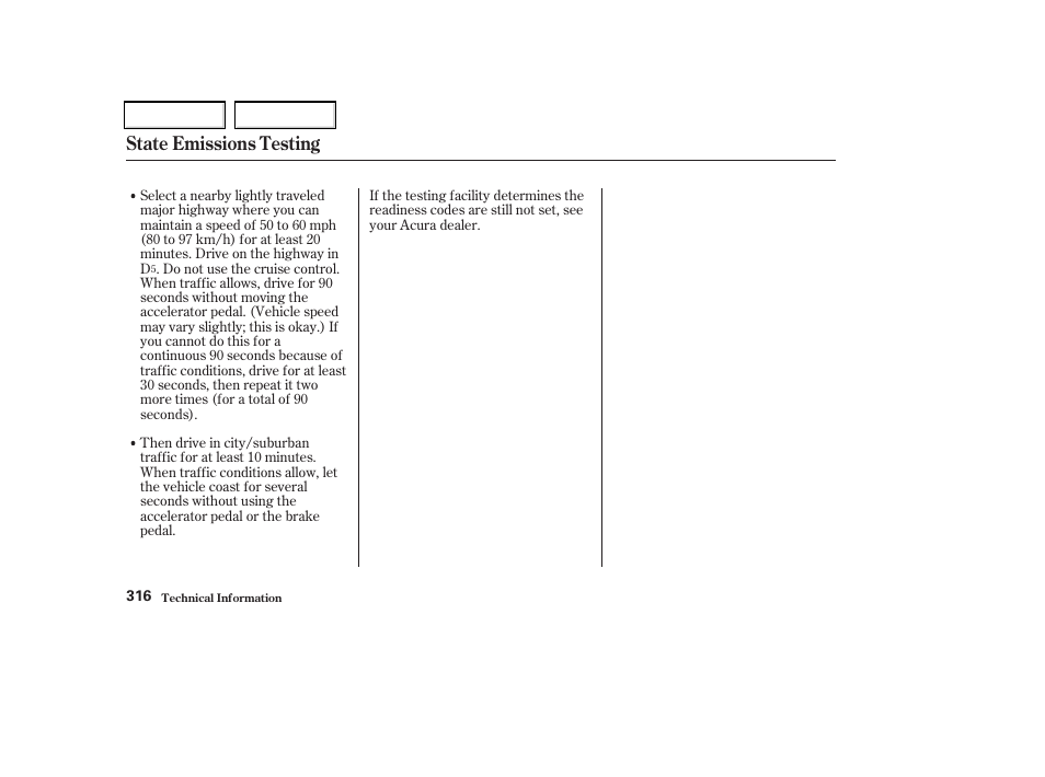 State emissions testing | Acura 2002 CL - Owner's Manual User Manual | Page 319 / 335