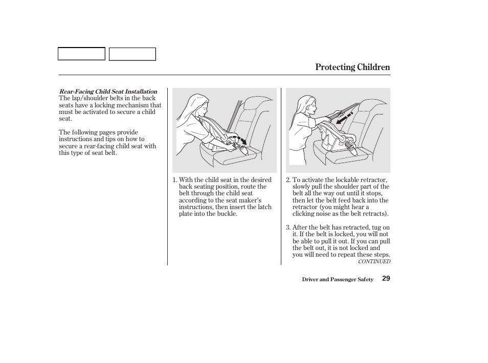 Protecting children | Acura 2002 CL - Owner's Manual User Manual | Page 32 / 335