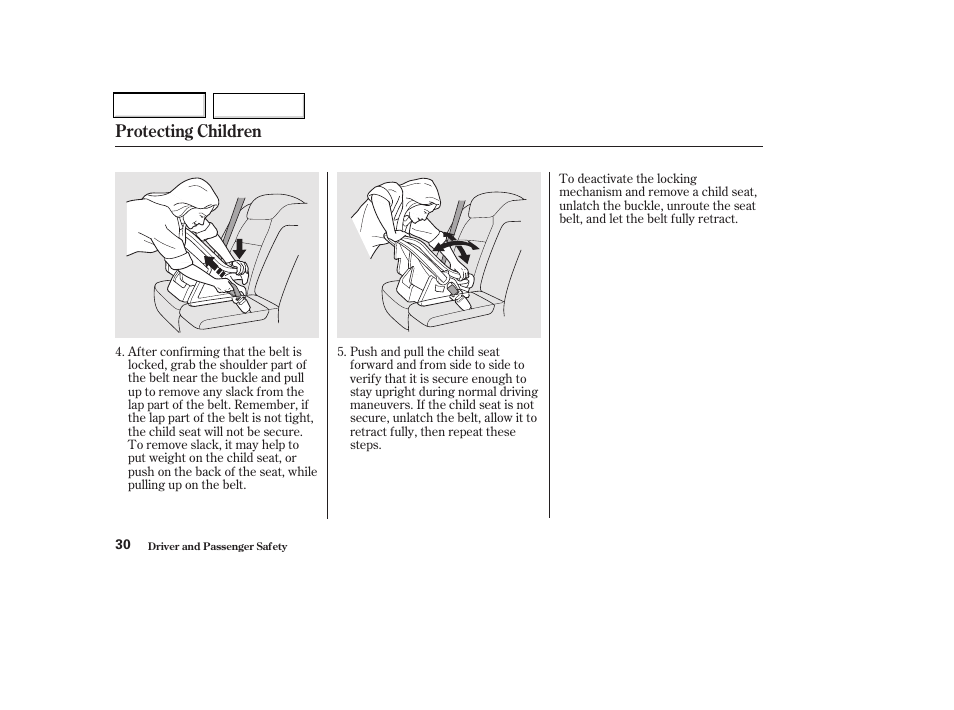 Protecting children | Acura 2002 CL - Owner's Manual User Manual | Page 33 / 335