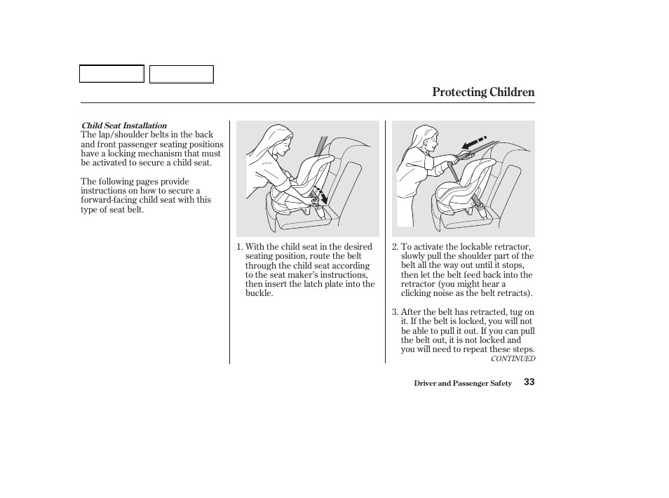 Protecting children | Acura 2002 CL - Owner's Manual User Manual | Page 36 / 335