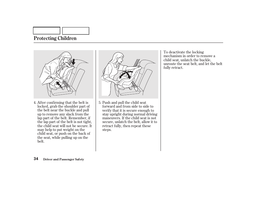 Protecting children | Acura 2002 CL - Owner's Manual User Manual | Page 37 / 335