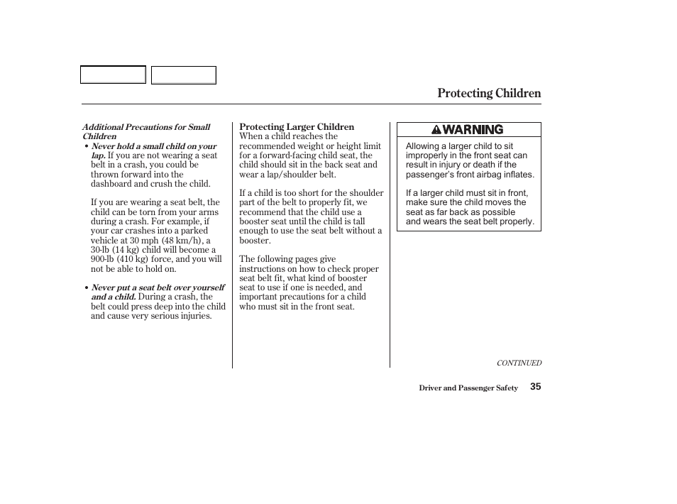 Protecting children | Acura 2002 CL - Owner's Manual User Manual | Page 38 / 335
