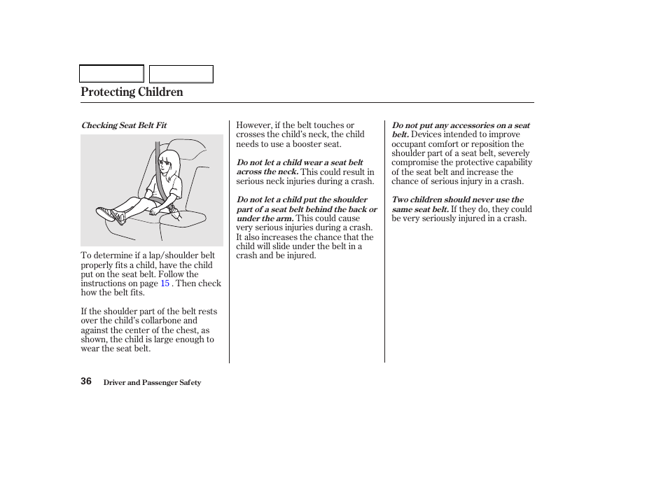 Protecting children | Acura 2002 CL - Owner's Manual User Manual | Page 39 / 335