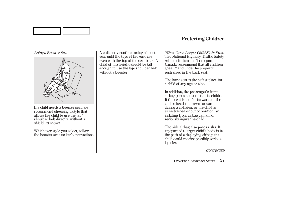 Protecting children | Acura 2002 CL - Owner's Manual User Manual | Page 40 / 335