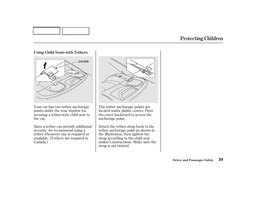 Protecting children | Acura 2002 CL - Owner's Manual User Manual | Page 42 / 335